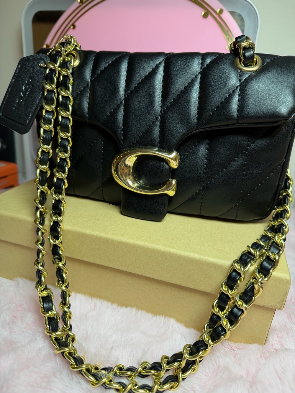 Coach Black Quilted Leather Shoulder Bag with Gold Hardware